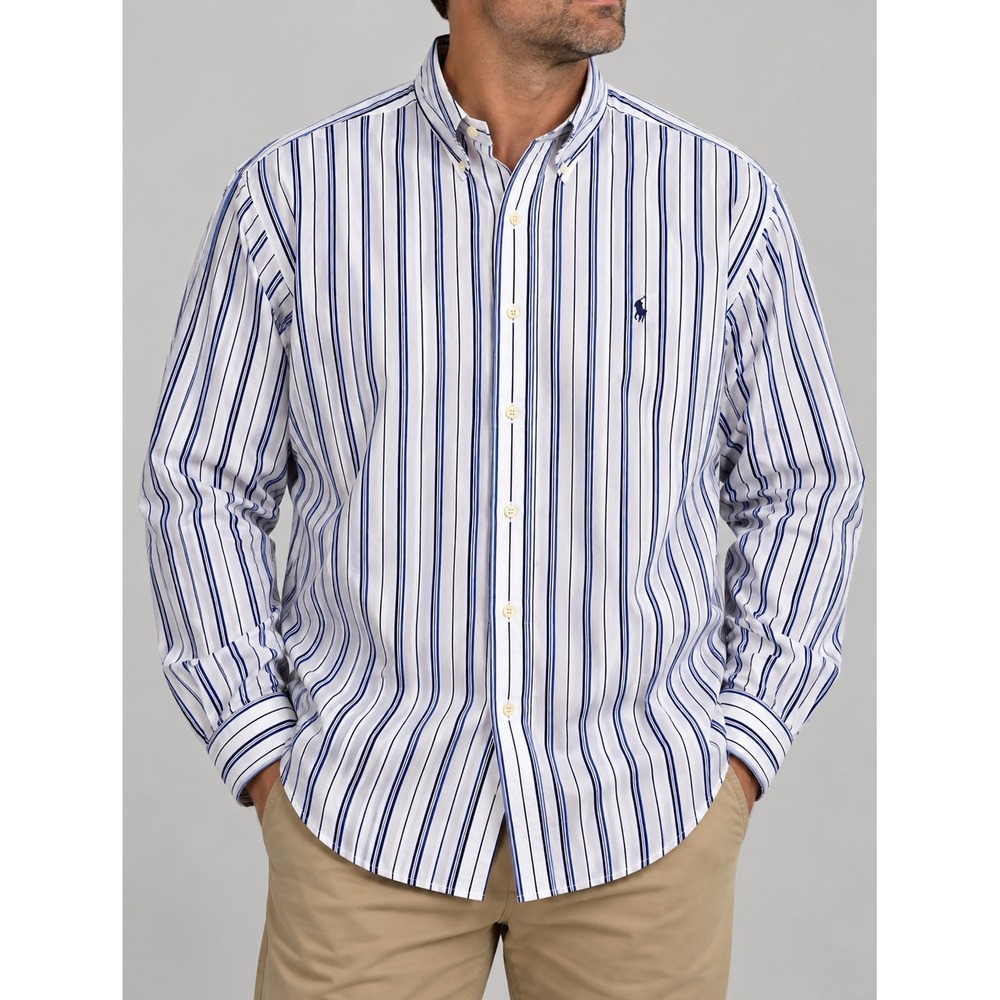 Ralph Lauren Mens XXL Pony Logo Classic Fit Blue Striped Button Down Shirt